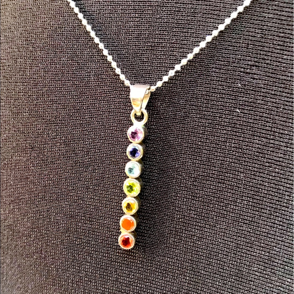 Chakra Centering Necklace. Sterling Silver 925  Seven Stones.